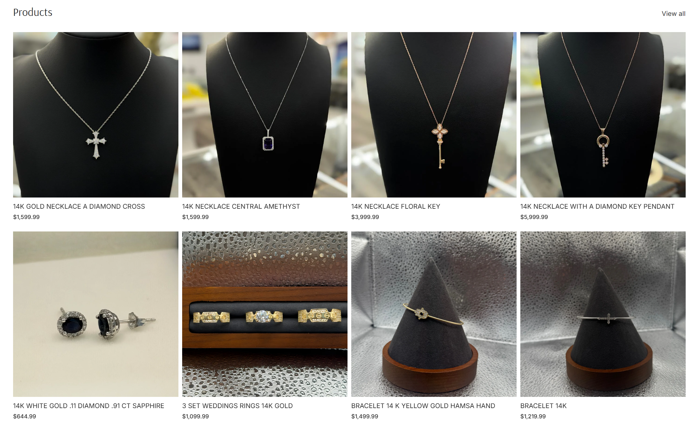 Featured jewelry products - necklaces, earrings, rings and bracelets