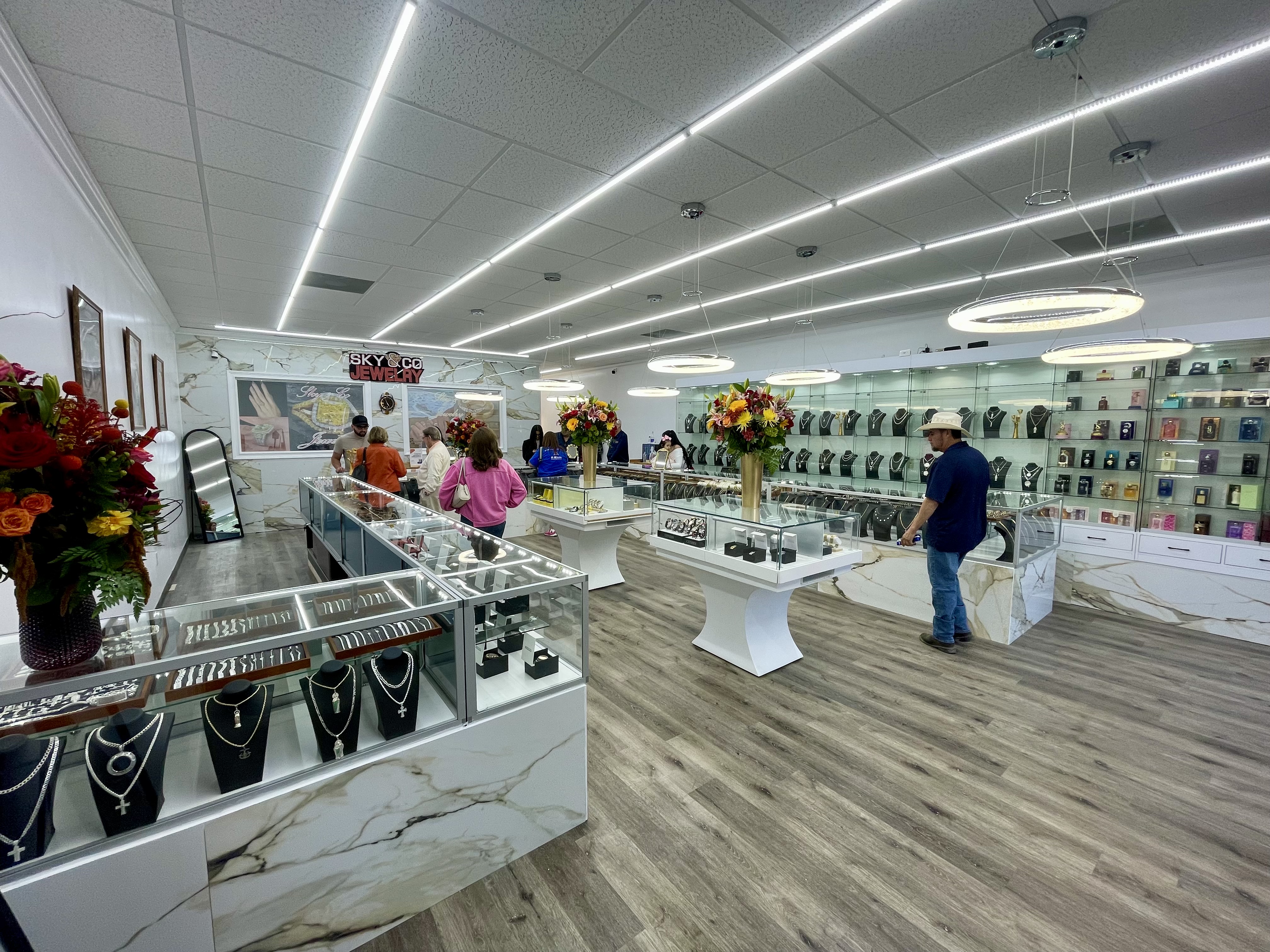 Full store interior with marble display cases